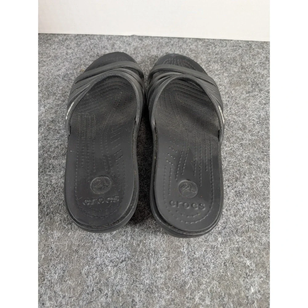 Crocs Monterey Strappy Wedge Sandals Black Slide Shoes Womens Size 8